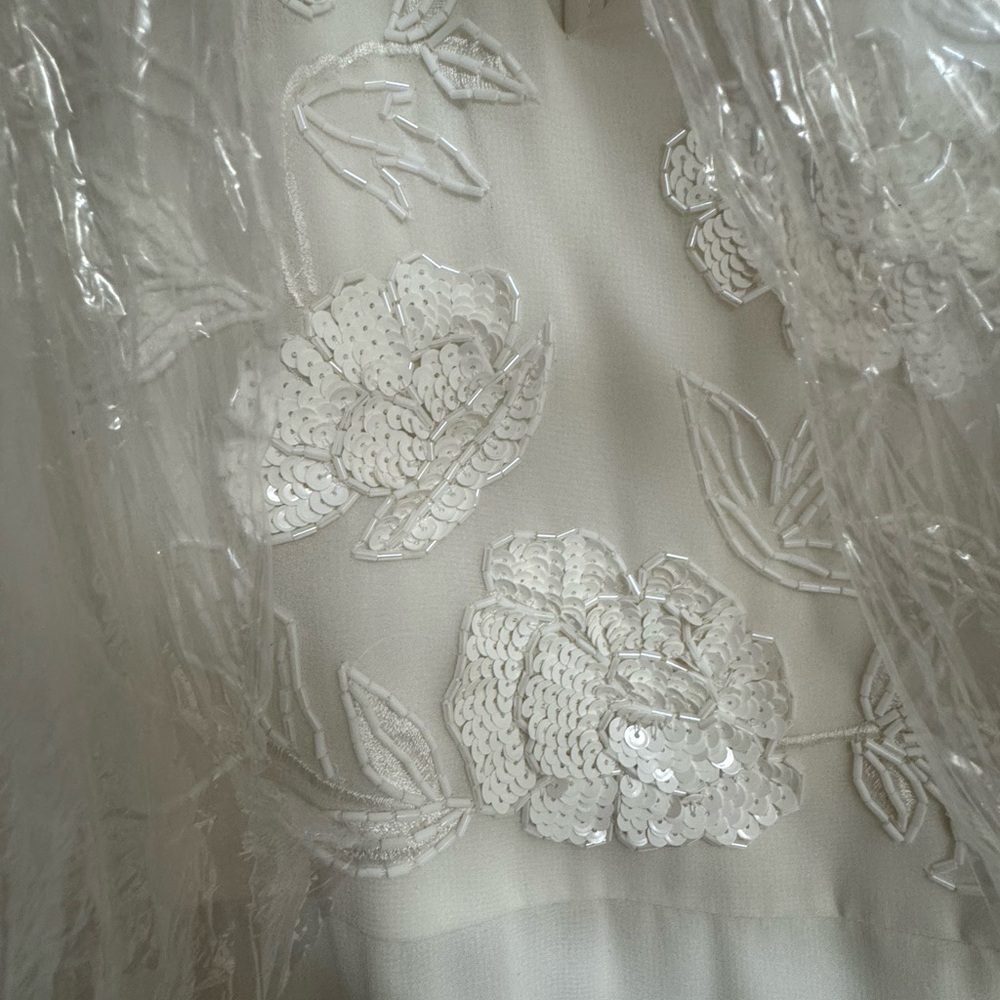 BHLDN Anthropologie Nassau DeepV Embroidered Side Slit Wedding Gown Ivory Size18 - Picture 4 of 11